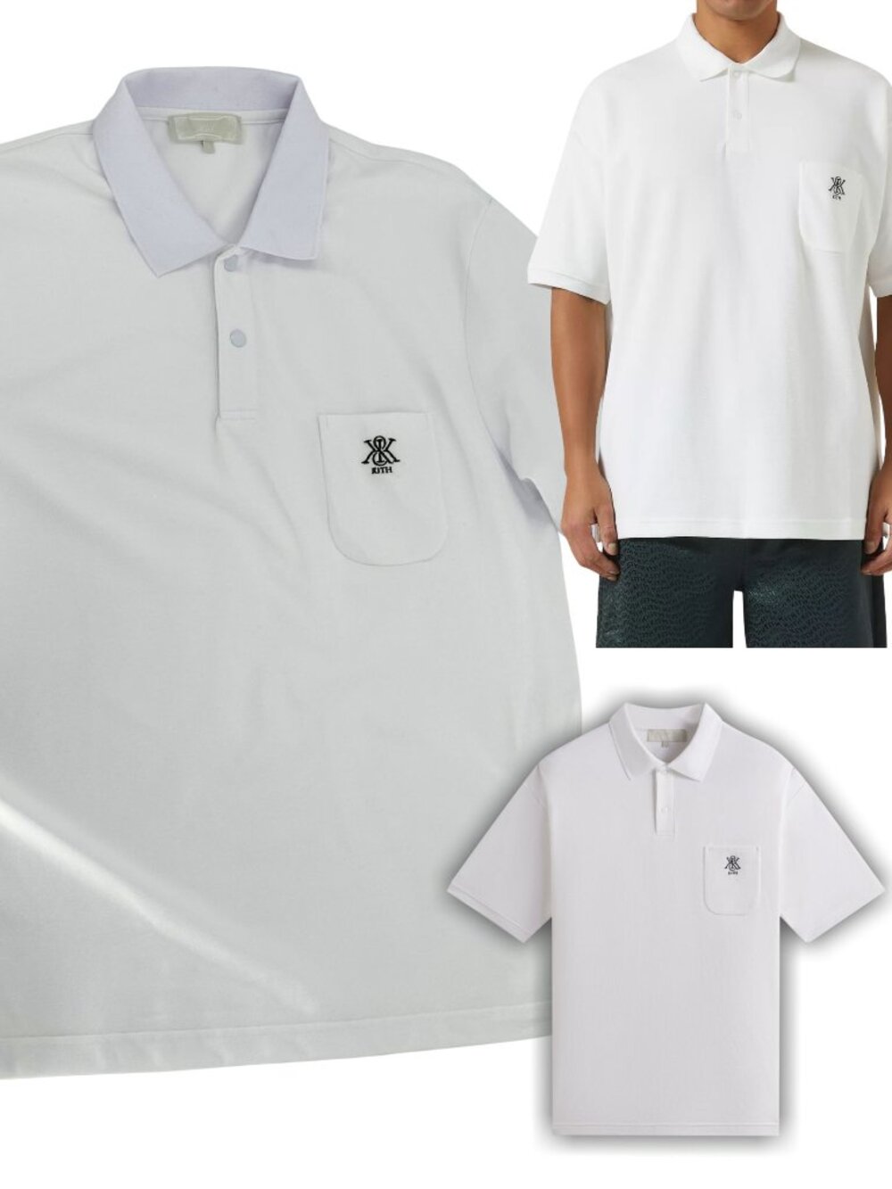 KITH NWT Ethan Polo Shirt in Cotton Piqué - White - Sz L